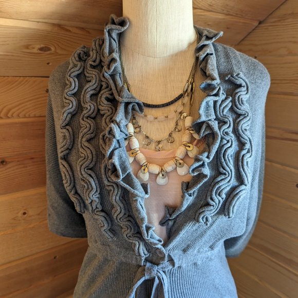 Anthropologie Knitted & Knotted Grey Ruffled Sweater - Picture 2 of 13